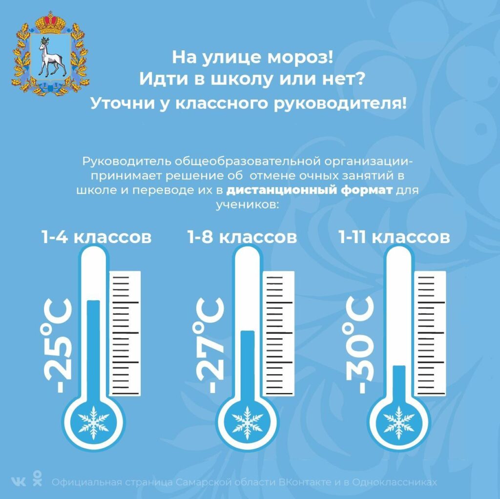 инфографика о явке в школу в морозы